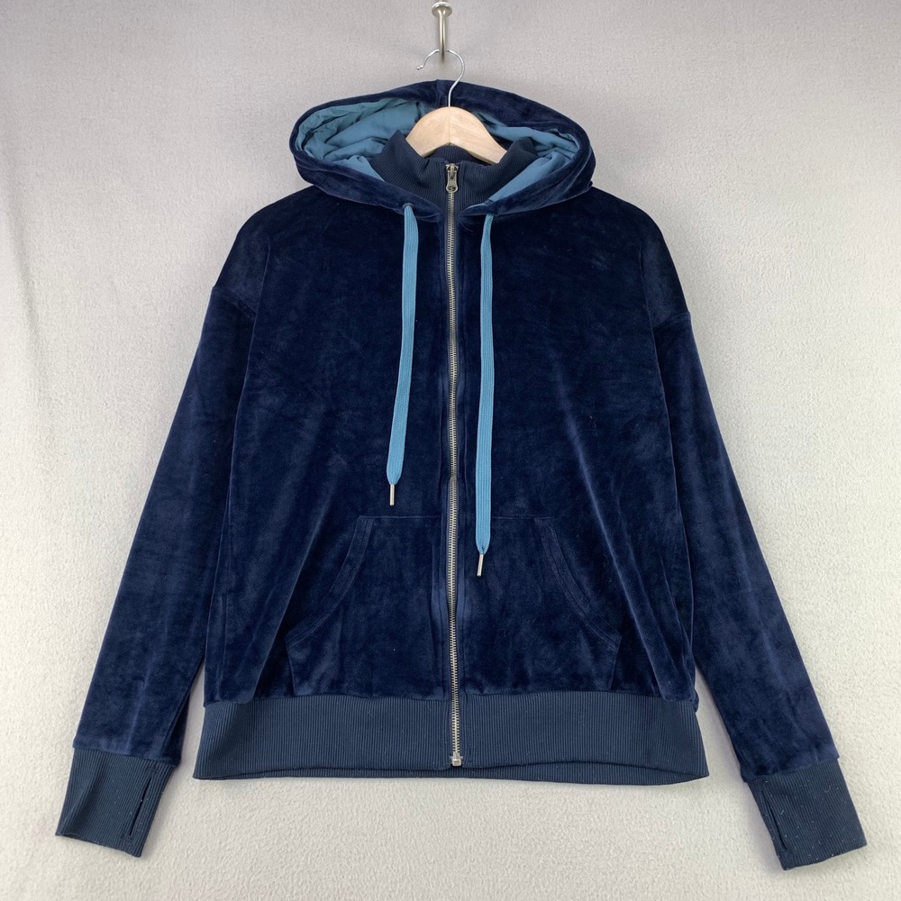 LuLaRoe Cozy Velvet Hoodie Women Small Blue Full Zip Thumbhole Athleisure Pocket